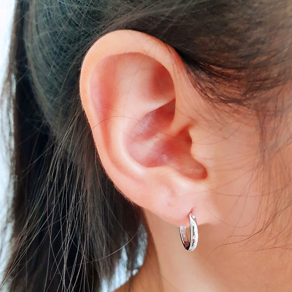 Rhodium Plated Over Sterling Silver Chic Rainbow Hoop Earrings - Picture 3 of 4